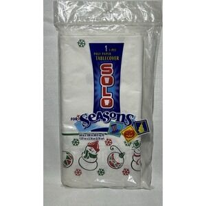 Vintage Solo For Seasons Poly Paper‎ Tablecover 54"x108" Santa Snowflakes